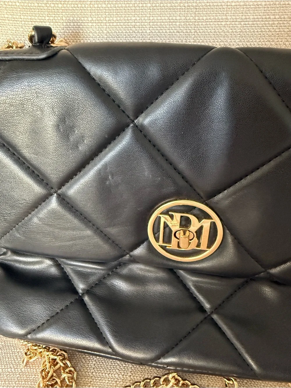 Studio Badgley Mischka Quilted Vegan Chain Shoulder Bag Black Gold Hardware